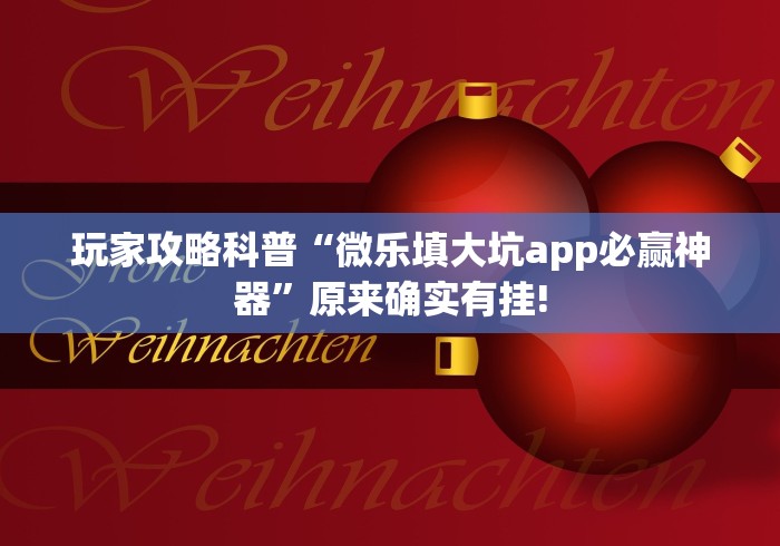 玩家攻略科普“微乐填大坑app必赢神器”原来确实有挂!